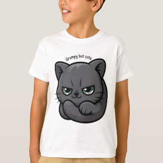 Camiseta Cartoon de Gatinho de Cinza Moody Adorable