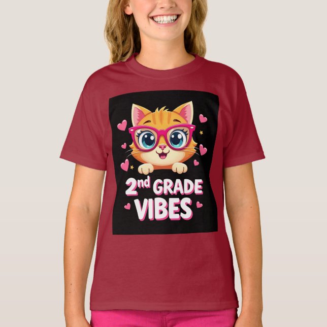 Camiseta Cartoon de Gato Bonito com Óculos - Víblias segund (Frente)