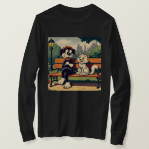 Camiseta Cartoon de gato/cão, bonito, vintado