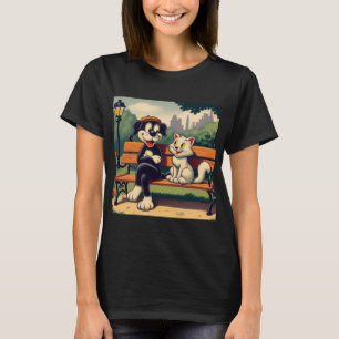 Camiseta Cartoon de gato/cão, bonito, vintado