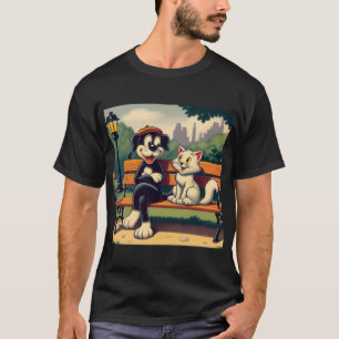 Camiseta Cartoon de gato/cão, bonito, vintado