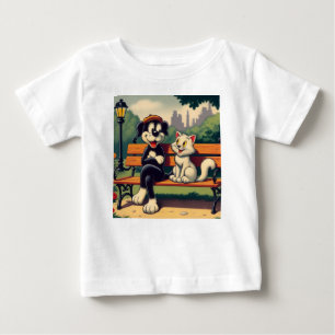 Camiseta Cartoon de gato/cão, bonito, vintado