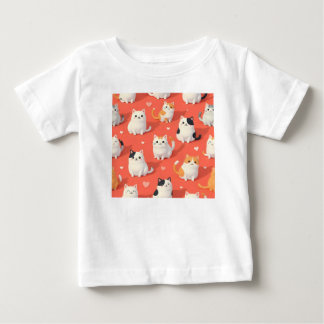 Camiseta Cartoon de Gato de Kawaii Bonito Padrão Sem Costur
