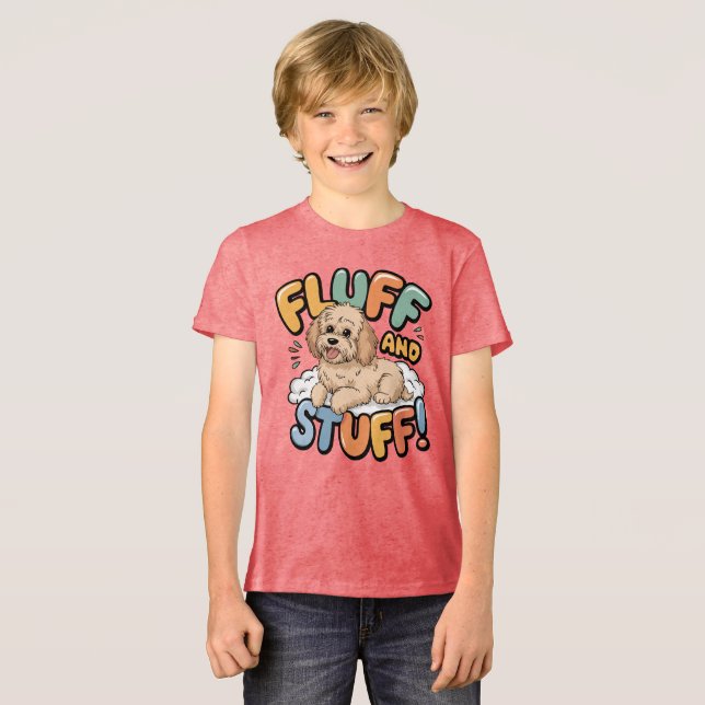 Camiseta Cartoon de Goldendoodle e Coisas (Frente Completa)