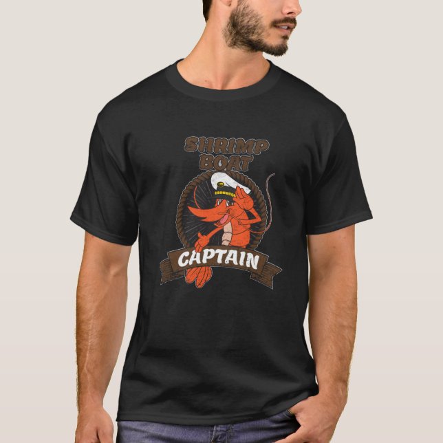 Camiseta Cartoon de mariscos de camarão capitão de um navio (Frente)