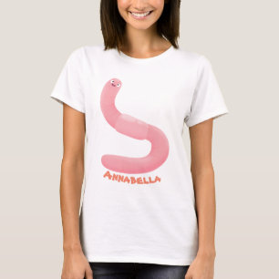 Camiseta Cartoon de minhoca rosa-branca