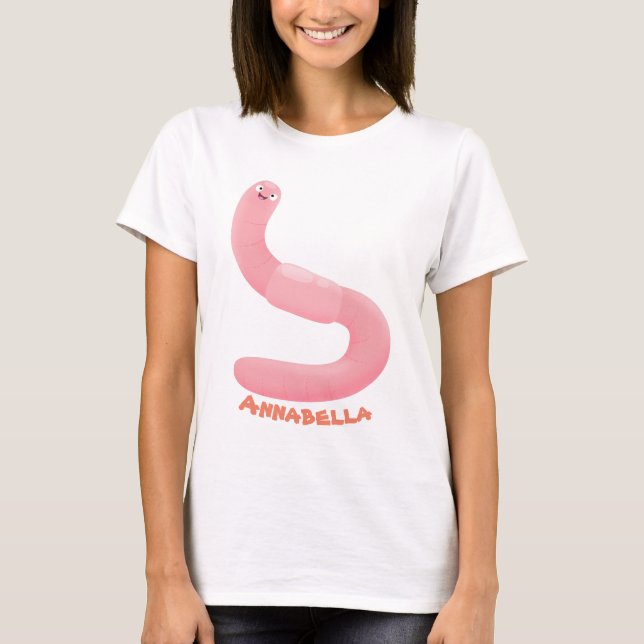 Camiseta Cartoon de minhoca rosa-branca (Frente)