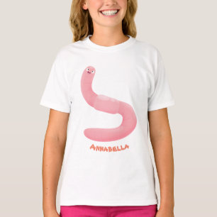 Camiseta Cartoon de minhoca rosa-branca