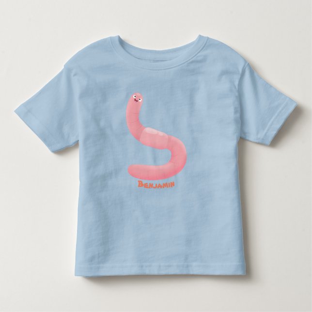 Camiseta Cartoon de minhoca rosa-branca (Frente)