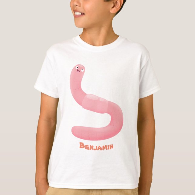 Camiseta Cartoon de minhoca rosa-branca (Frente)