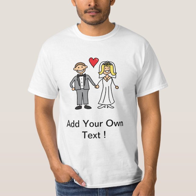 Camiseta Cartoon de noiva e noivo - Adicione sua própria me (Frente)