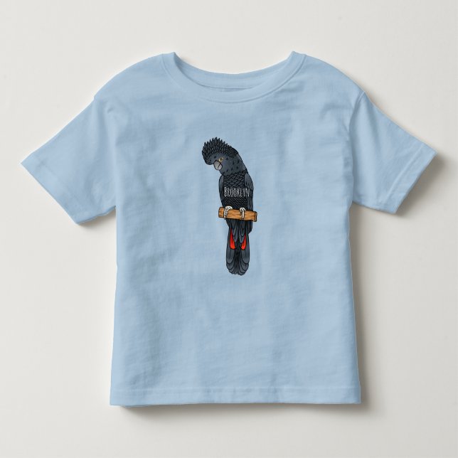 Camiseta Cartoon de pássaro preto de cauda vermelha (Frente)