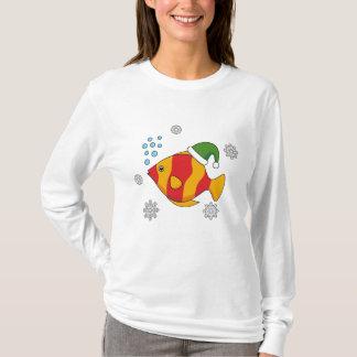 Camiseta Cartoon de Peixes Tropicais do Xmas sobre Padrão d