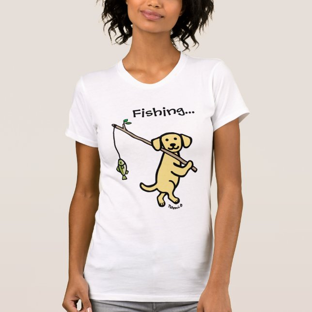 Camiseta Cartoon de Pesca Labrador Amarelo (Frente)