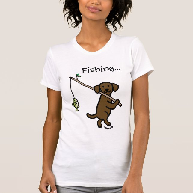Camiseta Cartoon de Pesca Labrador Chocolate (Frente)