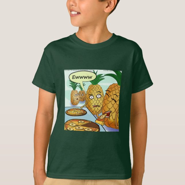 Camiseta Cartoon de Pizza de Abacaxi Engraçado  (Frente)