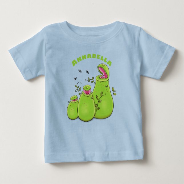 Camiseta Cartoon de plantas carnívoras verdes e engraçadas (Frente)