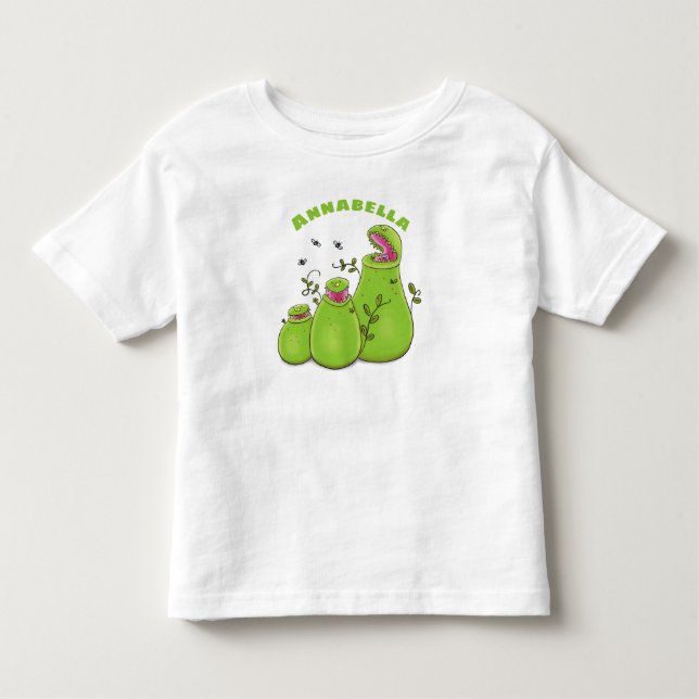 Camiseta Cartoon de plantas carnívoras verdes e engraçadas (Frente)
