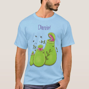 Camiseta Cartoon de plantas carnívoras verdes e engraçadas