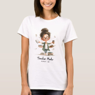 Camiseta Cartoon de professor bonito com "Modo de professor