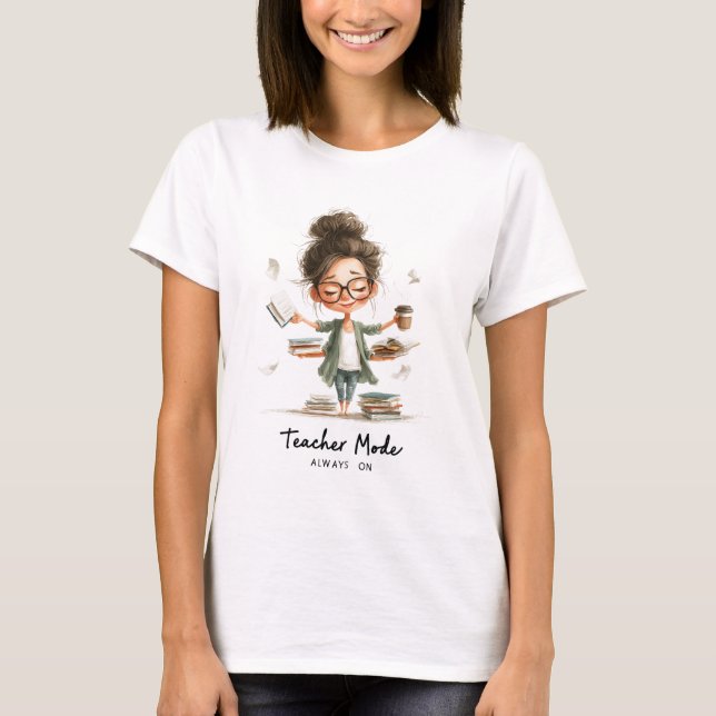 Camiseta Cartoon de professor bonito com "Modo de professor (Frente)