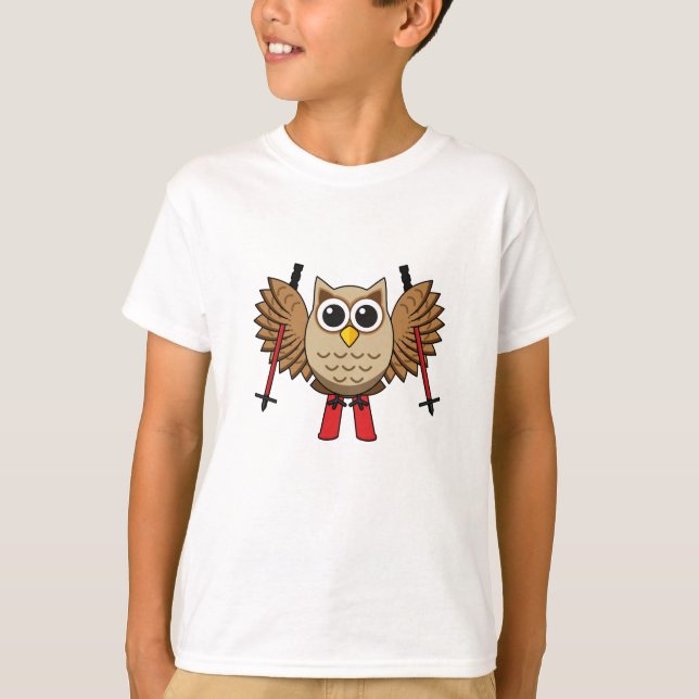 Camiseta Cartoon de Skiing Coruja (Frente)