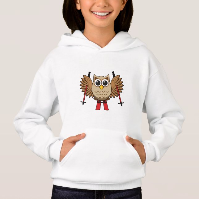 Camiseta Cartoon de Skiing Coruja (Frente)