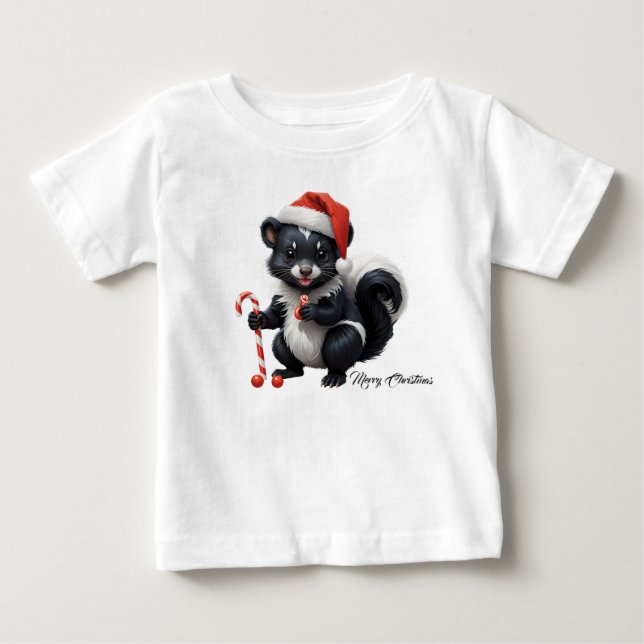 Camiseta Cartoon de Skunk de Natal bonito (Frente)