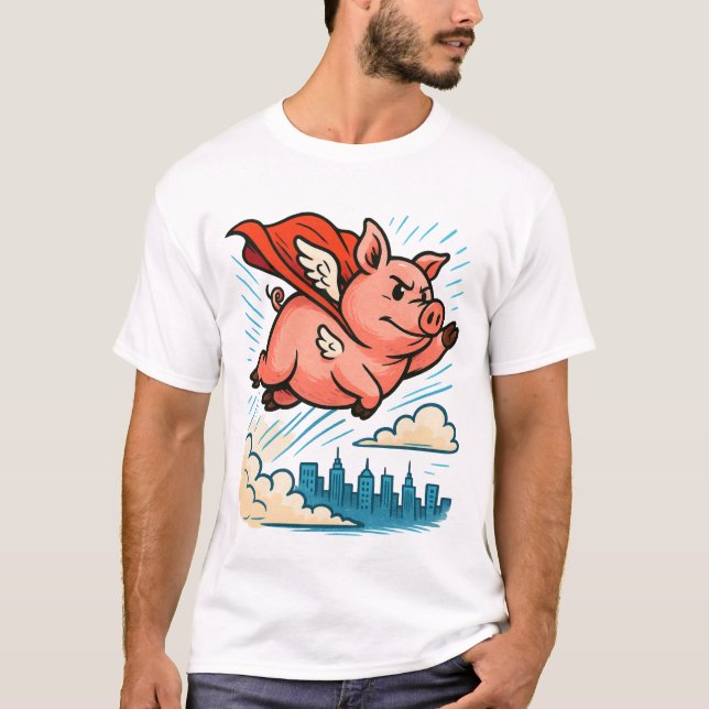 Camiseta Cartoon de Super Herói Voador (Frente)