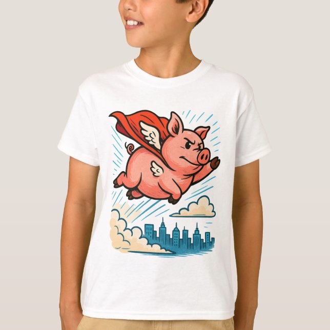 Camiseta Cartoon de Super Herói Voador (Frente)