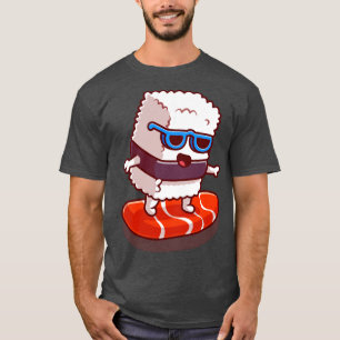 Camiseta Cartoon de Surfe de Salmão de Sushi Cute