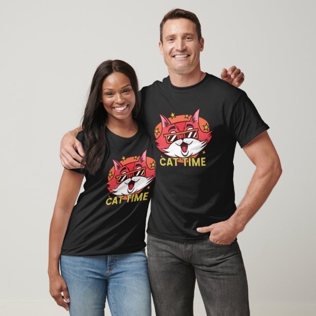 Camiseta Cartoon de Tempo de Cat (Unissex)