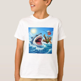 Camiseta Cartoon de Tubarão Pescador