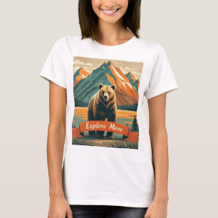 Camiseta Cartoon de urso retrô e cordilheira
