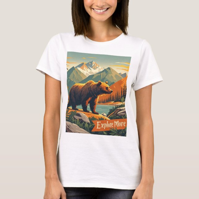 Camiseta Cartoon de urso retrô e Poster da serra (Frente)