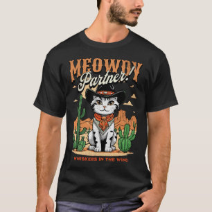 Camiseta Cartoon de Vintage do Parceiro Meowboy Cat