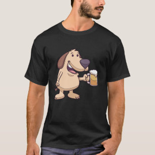 Camiseta Cartoon Dog Caractere Aproveitando Cerveja Para Ad