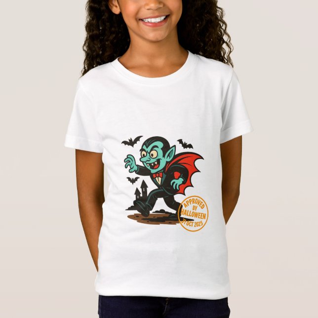 Camiseta Cartoon Dracula Vampiro - Aprovado pelo Halloween (Frente)