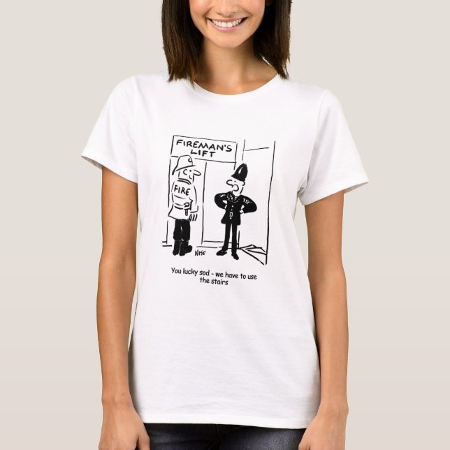 Camiseta Cartoon Engraçado Bombeiro e Policial (Frente)