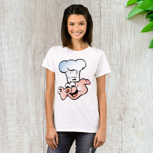 Camiseta Cartoon Engraçado Chef de Porco com Chapéu