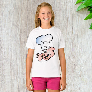 Camiseta Cartoon Engraçado Chef de Porco com Chapéu