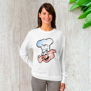 Camiseta Cartoon Engraçado Chef de Porco com Chapéu