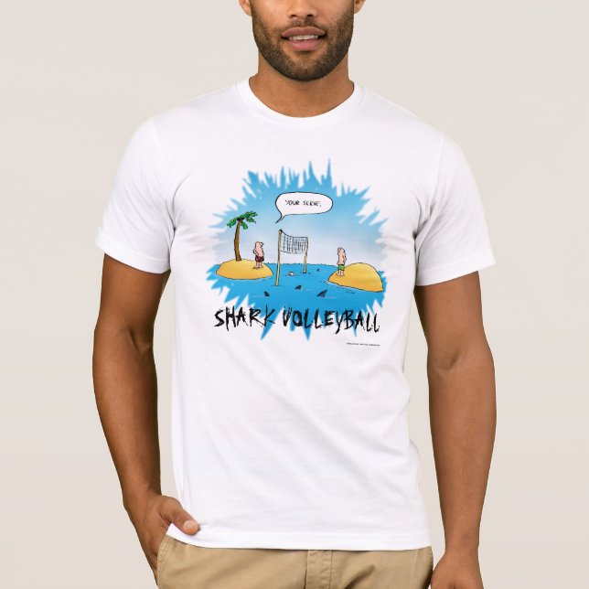 Camiseta Cartoon Engraçado de Voleibol de Tubarão (Frente)