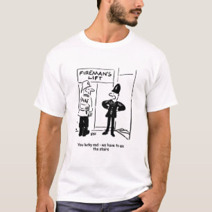 Camiseta Cartoon Engraçado Firefighter and Policeman