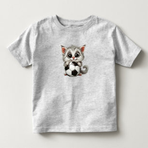 Camiseta Cartoon Engraçado Gato Segurando Bola de Futebol