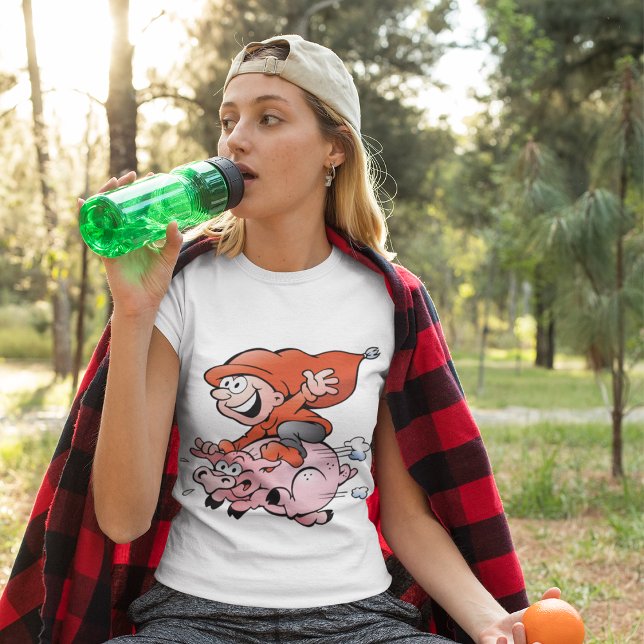 Camiseta Cartoon Engraçado Gnomo Voando (Criador carregado)