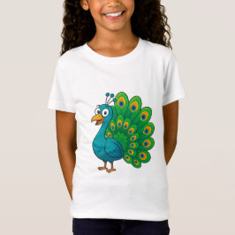 Camiseta Cartoon Engraçado Pavão com Cauda Colorida