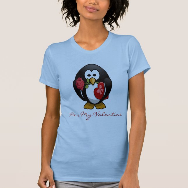Camiseta Cartoon Engraçado Pinguim Dia de os namorados Boni (Frente)