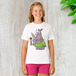 Camiseta Cartoon Engraçado Rino Comendo Sorvete Cugado