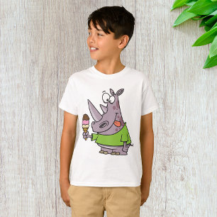 Camiseta Cartoon Engraçado Rino Comendo Sorvete Cugado